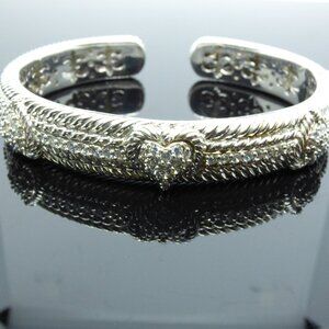 Judith Ripka Classic Tri Heart Cuff Bracelet Sterling Silver 925 Size Avg or Lg